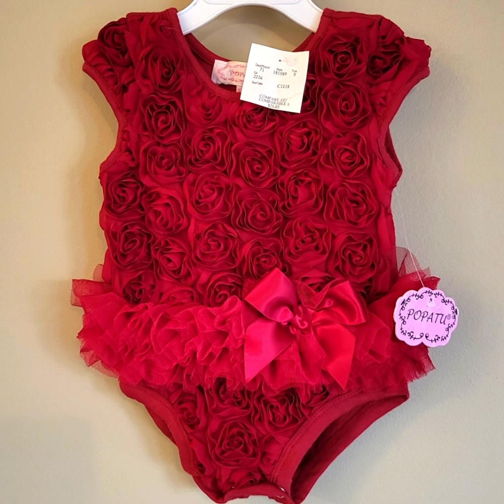 NWT adorable deep red onesie/bodysuit with rose design